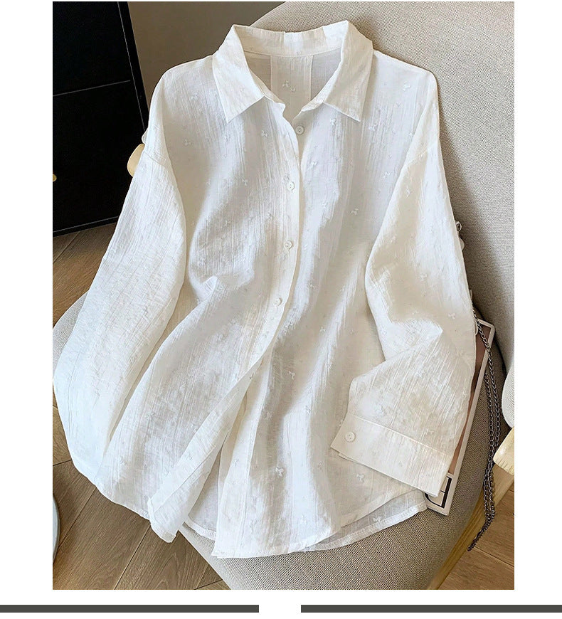 Elegant Solid-Color Crepe Loose-Fit Shirt Cardigan Women's Top