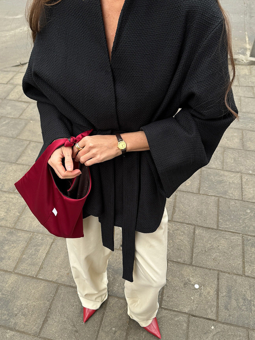 Women's V-neck Lace-up Chanel-style Long-sleeve Jacket