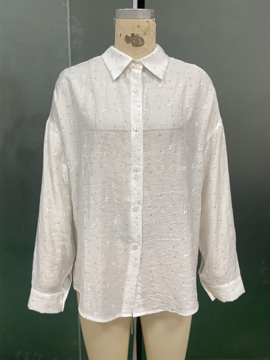 Elegant Solid-Color Crepe Loose-Fit Shirt Cardigan Women's Top