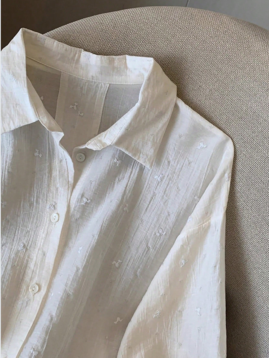 Elegant Solid-Color Crepe Loose-Fit Shirt Cardigan Women's Top