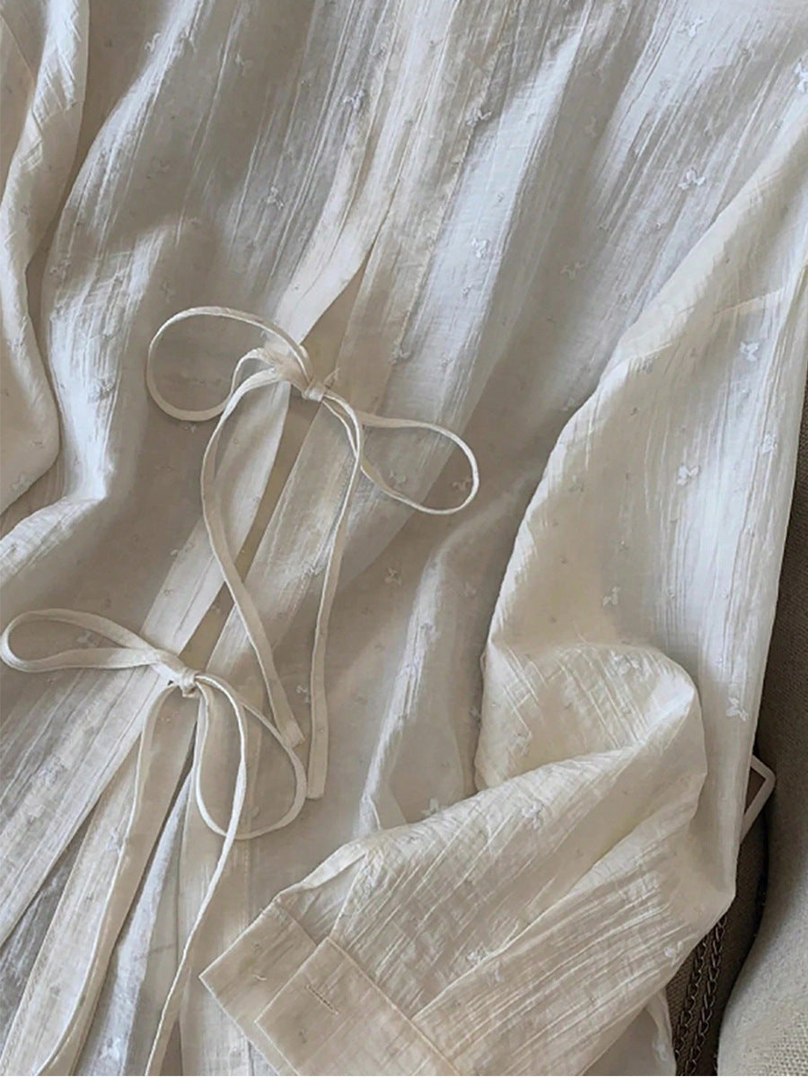 Elegant Solid-Color Crepe Loose-Fit Shirt Cardigan Women's Top